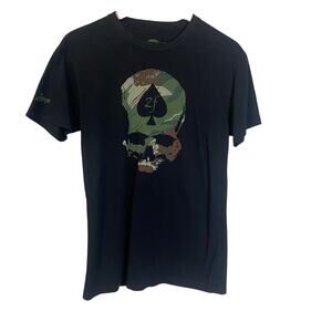 Zero Foxtrot Black Green Camo Skull Graphic Tee "Stay Zero" Military Theme Sz S